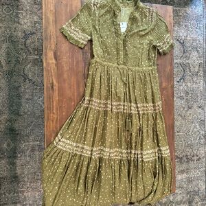 NWT Free People Rare Feelings Maxi Dress Green Size Large